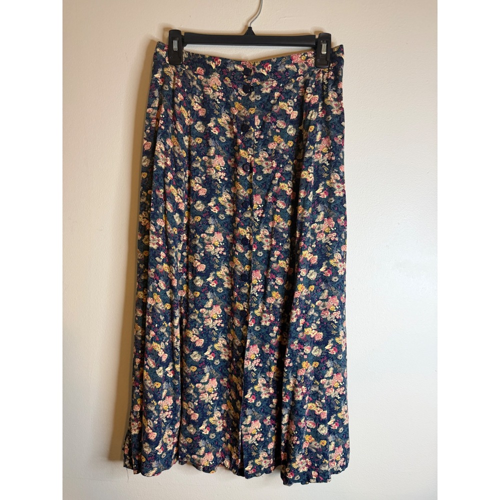 Vintage Liz Claiborne Womens M Fall Floral Midi Skirt Floral 90s Boho Goth